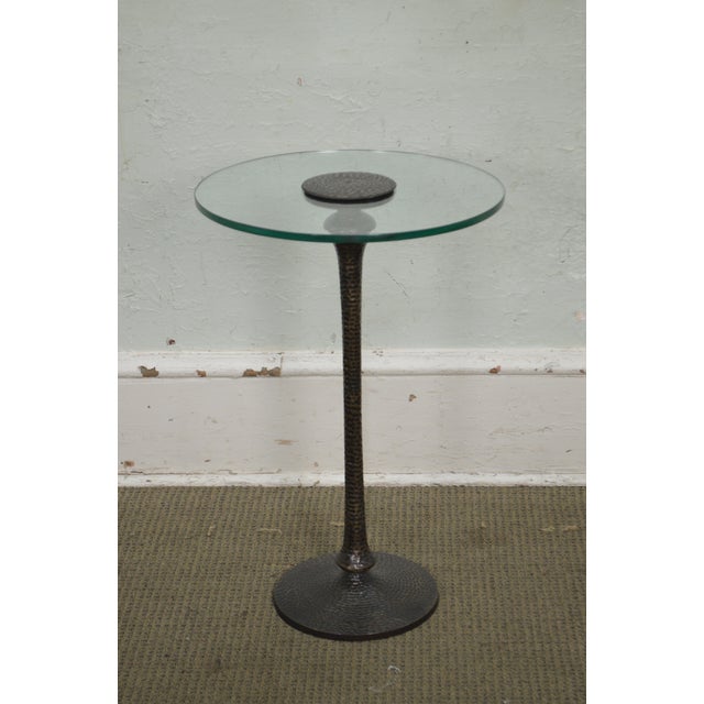 Hammered Brass Round Glass Top Pedestal Side Table Chairish