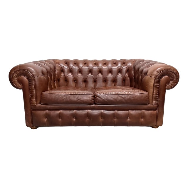 Chesterfield-Style Two-Seater Sofa in Leather, 1990s For Sale