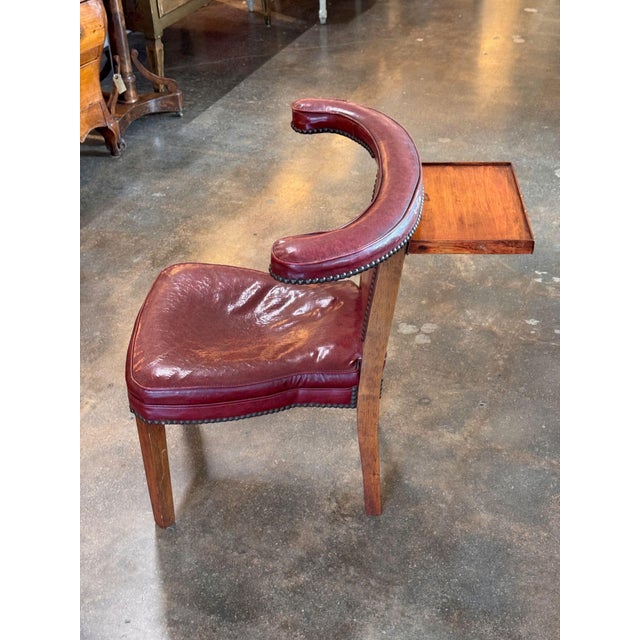 Wood Mid 20th Century English Cock Fighting Chair in Red Leather With Reading Flap For Sale - Image 7 of 9