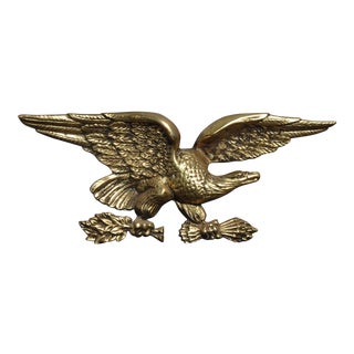 Vintage Federal Style Gold Metal Eagle Wall Mantle Plaque Picture For Sale