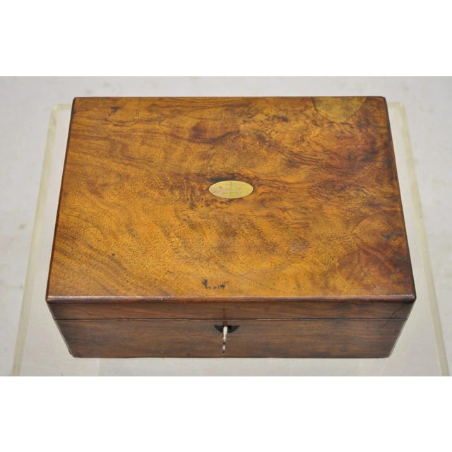 Antique English Victorian Burl Walnut Small Lap Desk Box With Fitted Interior For Sale - Image 4 of 12