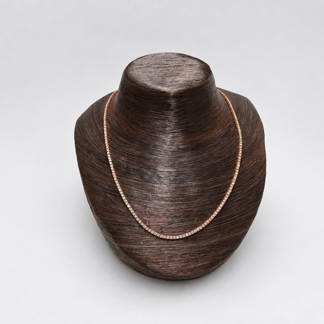 10k Rose Gold 7-3/8 CTTW Natural Diamond Tennis Necklace, 20 In For Sale - Image 4 of 5