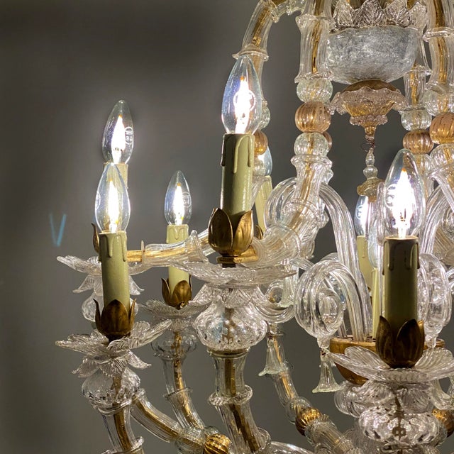 Metal Vintage Baroque Style Gold and Murano Glass Chandelier, 1930s For Sale - Image 7 of 18
