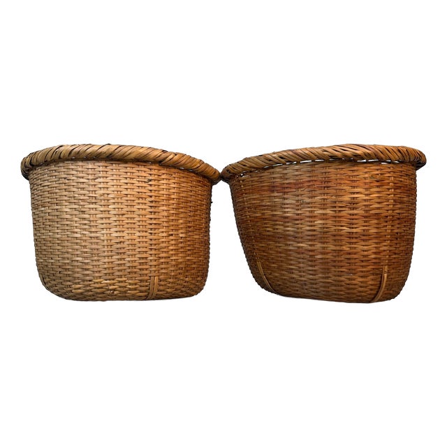 Shōwa Japanese Bamboo Baskets, 1950, Set of 2 For Sale