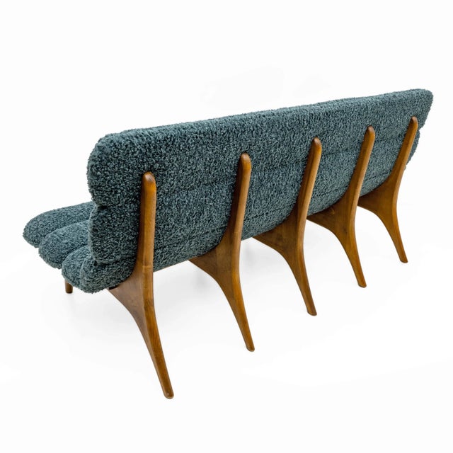 Wood Modern Italin Bouclè and Walnut Sofa in the style of Adrian Pearsall For Sale - Image 7 of 9