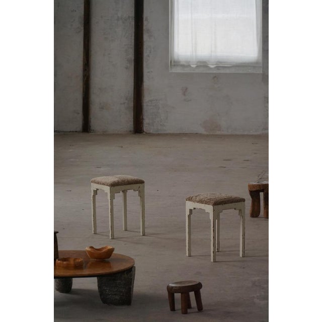 Beige Antique Danish Stools with Lambswool Seats, Late 19th Century, Set of 2 For Sale - Image 8 of 18