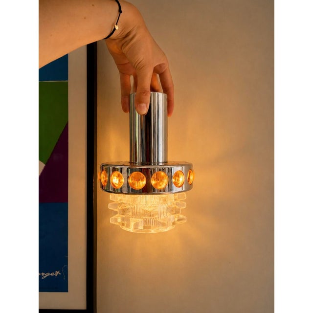 Two wall sconces in metal, cut glass, and orange plastic. in excellent condition – no damage. 1970s. fully functional....