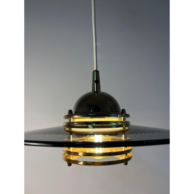 Small Vintage Pendant Lamp in Smoked Glass and Brass by Jan Eskil Eskilsson for Belid For Sale - Image 4 of 11