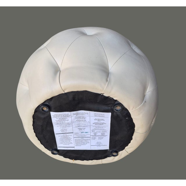 Late 20th Century Mid Century Modern White Faux Leather Round Puff Ottoman Stool For Sale - Image 6 of 7