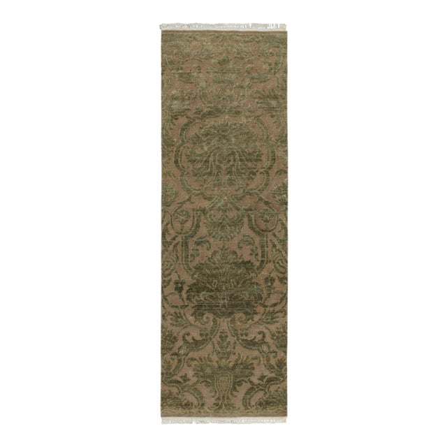2010s Rug & Kilim’s European Style Runner in Beige With Green Floral Patterns For Sale