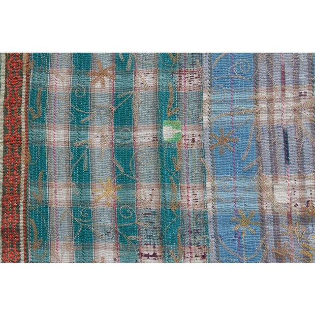 Vintage Turquoise & Gold Suzani Throw For Sale - Image 9 of 12