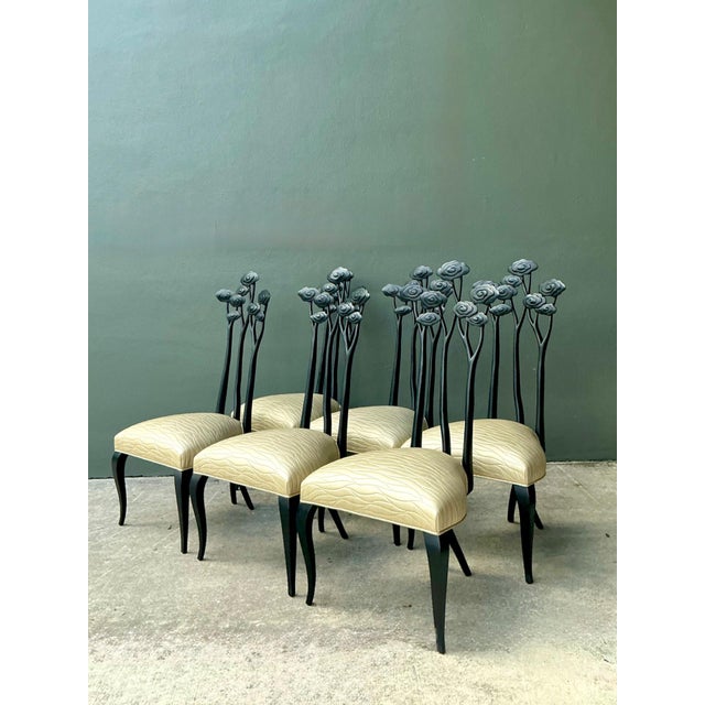 This elegant set of six dining chairs by Christopher Guy presents a refined interpretation of Art Nouveau through a...
