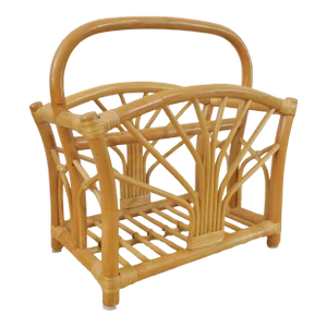 Vintage Mid Century Natural Bamboo Rattan & Wicker Magazine Rack