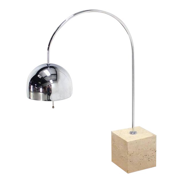 Vintage Mid Century Arco Marble Cube Base Chrome Table Lamp For Sale