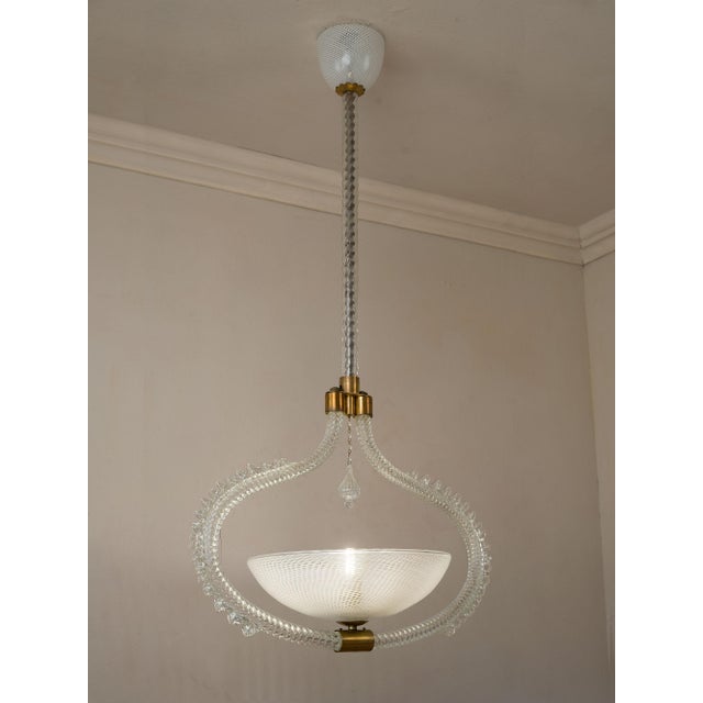 Mid-Century Modern Vintage Italian Murano Glass Chandelier in Reticello Glass from Barovier & Toso, 1940s For Sale - Image 3 of 12