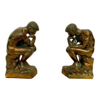 1950s Brass and Marble Bookends, Rodin's “The Thinker” - a Pair For Sale
