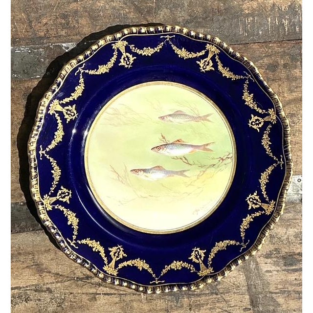 Vintage Gilt Tipped Doulton Burslem Fish Plates - Set of 12 For Sale - Image 13 of 16