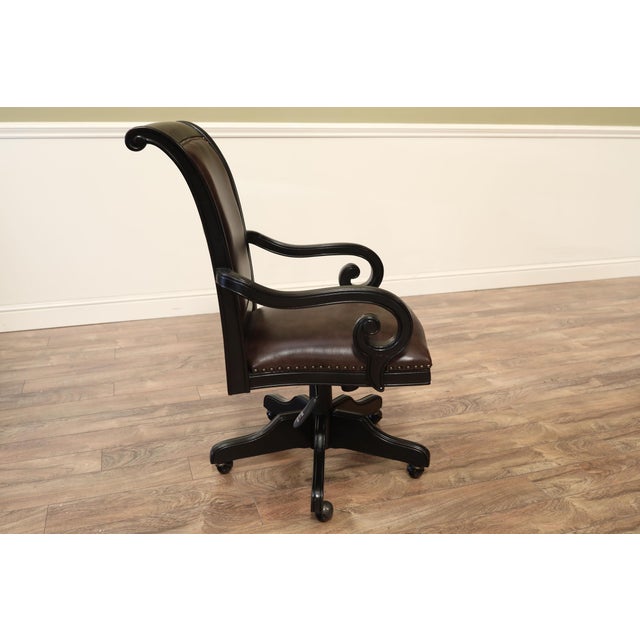 2020s Black and Borwn Glazed Leather Executive Chair With Nail Trim and Umbria Finish Frame For Sale - Image 5 of 8