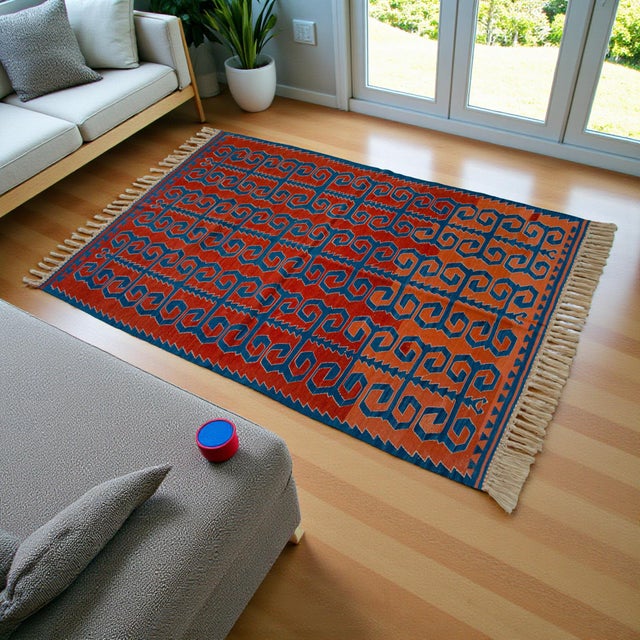 Farmhouse Vintage Hand-Woven Turkish Rug Super Fine Kilim Area Rug - 3'5" X 5'3" For Sale - Image 3 of 16