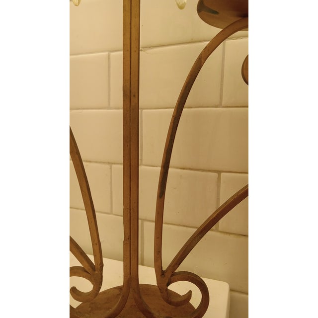 Spanish Revival Style Sculptural Gilded Woodland Antiquity Chandelier Candelabra Stand Gold Tone Metal Elegant Prisms Narrow Soft Canopy Candle Light For Sale - Image 12 of 16