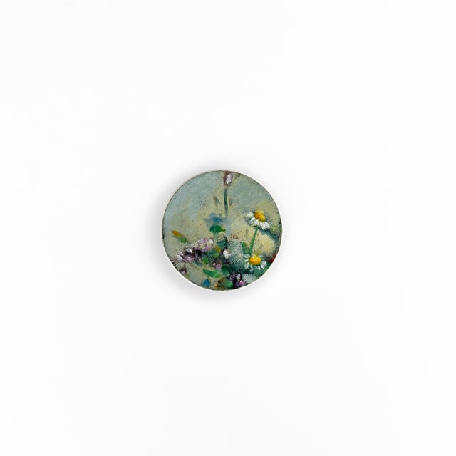 Shabby Chic "Meadow Flowers in Brown Vase" Contemporary Installation of Ceramic Plates and Oil on Canvas - Set of 7 For Sale - Image 3 of 15
