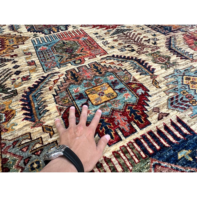 Hand-Knotted Afghan Kazak Wool Area Rug - 9'0" X 11'10 For Sale - Image 6 of 12