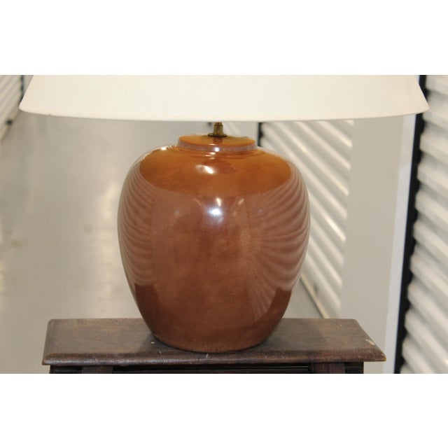 Mid-Century Modern Brown Porcelain Table Lamp from Limoges, 1970s For Sale - Image 3 of 12