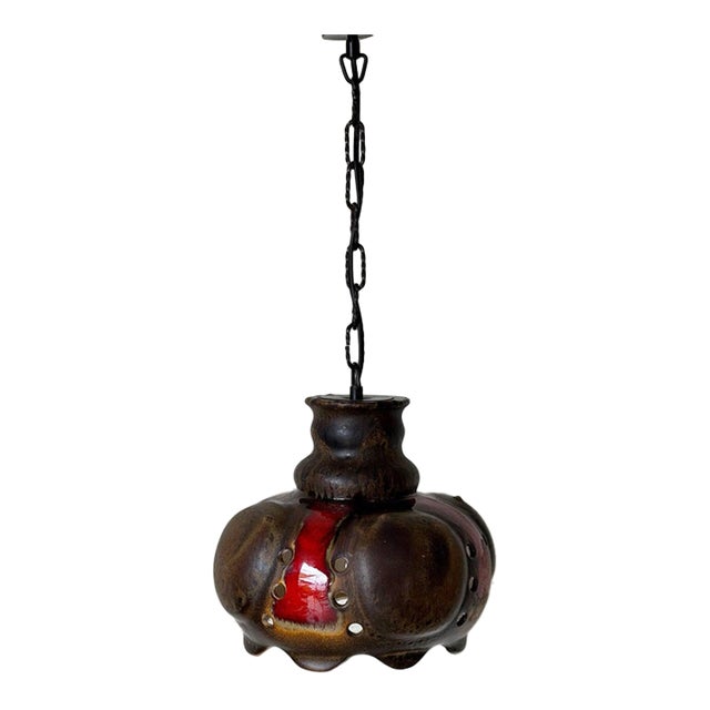 Ceramic Pendant Light Fixture Glazed Studio Pottery Ceiling Lamp Mid-Century Modern 1970s For Sale