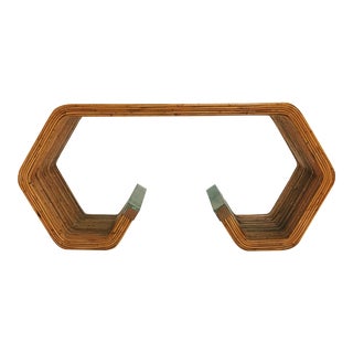 After Gabriella Crespi Geometric Rattan Console Table For Sale