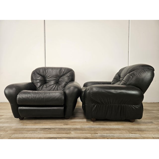 Vintage Club Chairs in Black Leather, 1970, Set of 2 For Sale - Image 4 of 18