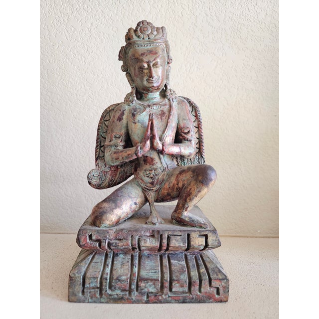 Gold Early 20th Century Southeast Asian Hand-Carved Wooden Kinnari Figure For Sale - Image 8 of 12