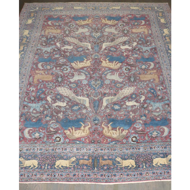 Animal Motif Persian Meshed early 20th Century Rug - 10'1" x 13'5" For Sale - Image 4 of 14