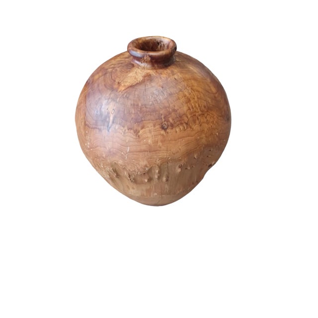 Vintage 1980s turned brutalist Maple Burl wood vase. Not signed