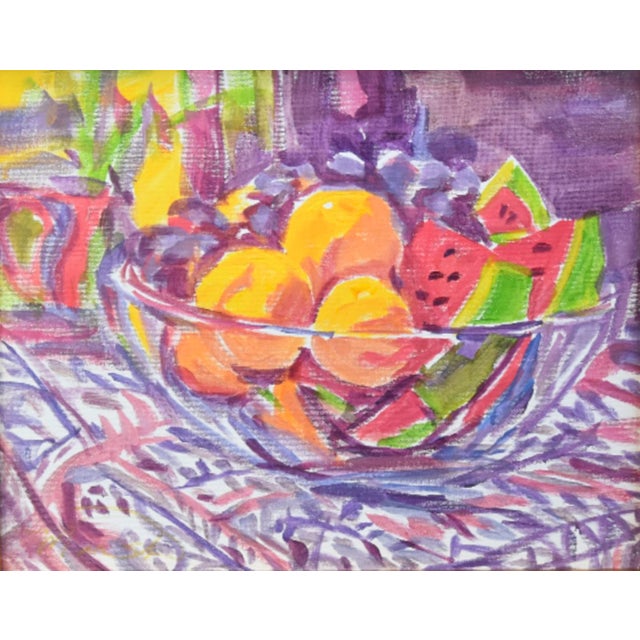 Impressionist Post-Impressionist Bowl Fruit Painting Including the Antiqued Gold Wood Frame For Sale - Image 3 of 5
