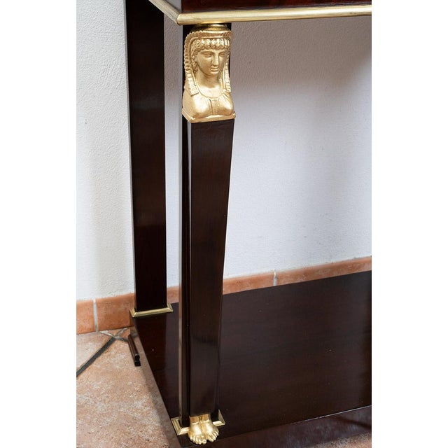 Wood Antique 19th Century Return from Egypt Console Table in Mahogany Veneer with Belgian Marble Top, France For Sale - Image 7 of 8