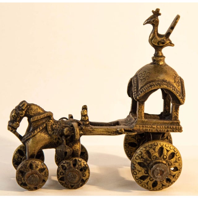 Antique Hindu Bronze Temple Horse and Chariot Statue Toy on Wheels India For Sale - Image 12 of 12