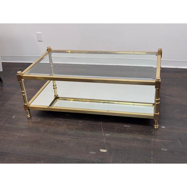 Italian Circa 1970's Italian Brass Two Tiered Coffee Table For Sale - Image 3 of 12