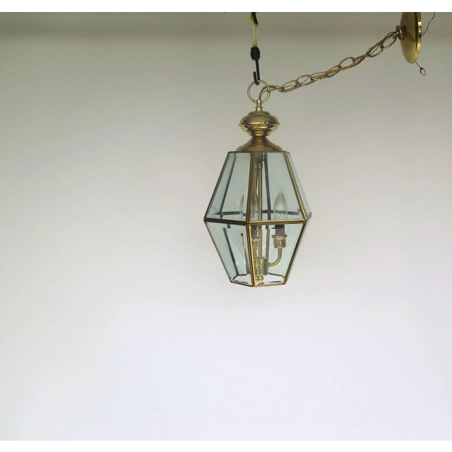 Mid-Century Modern 1970s Entry Way 3 Light Brass Pendant For Sale - Image 3 of 5