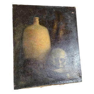 Still Life with Skull & Vase, 19th Century, Oil on Canvas For Sale