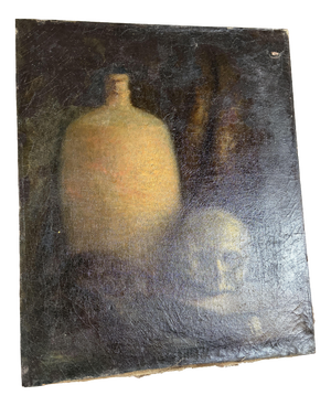 Still Life with Skull & Vase, 19th Century, Oil on Canvas