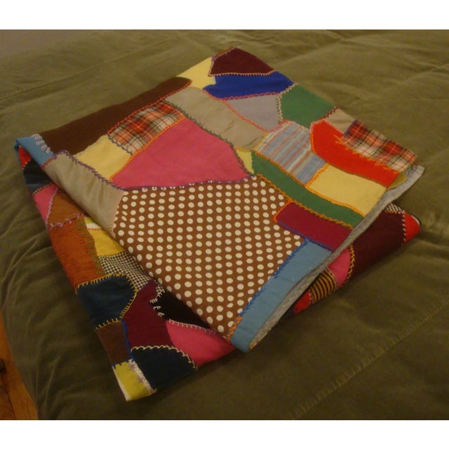 Embroidered Crazy Quilt Textile Blanket Folk Art For Sale - Image 13 of 13