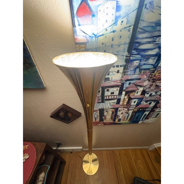 Vintage 1960s Brass Trumpet Laurel Lamp Company Mid-Century Modern Brass Trumpet Torchiere Floor Lamp For Sale - Image 15 of 18