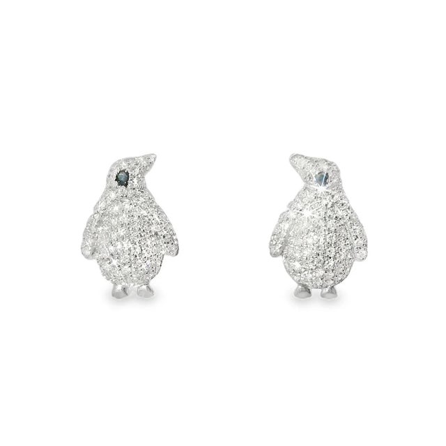 Lovely Whimsical 14K White Gold Diamond Penguin Earrings. Metal: 14K White Gold Gemstones: Numerous Round Diamonds - Total...