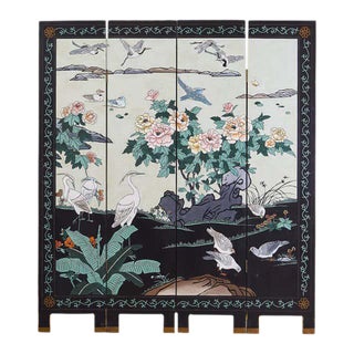 Chinese Export Flora and Fauna Lacquered Coromandel Screen For Sale