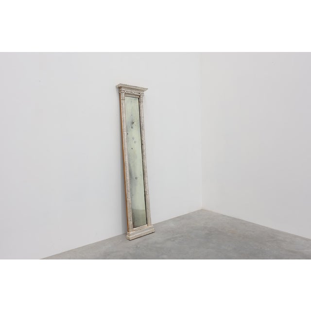 Neoclassical Silver Leaf Pier Mirror with Ringed Columns and Cornice, Italy, 1850s For Sale - Image 3 of 12