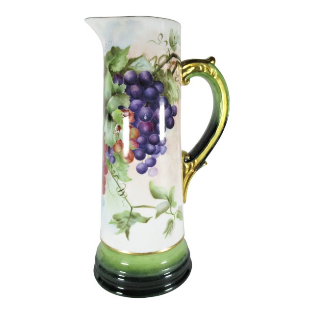 Antique Large Vienna Austria Hand-Painted Grape Tankard/Pitcher For Sale