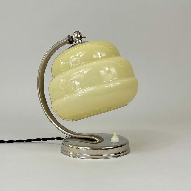 Art Deco Nickel and Opaline Table Lamp, Germany, 1930s For Sale - Image 3 of 16