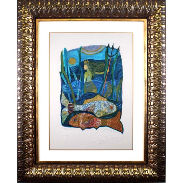 Judith Bledsoe Pisces Zodiac Hand Signed Contemporary Lithograph 108/250 Framed For Sale - Image 11 of 11