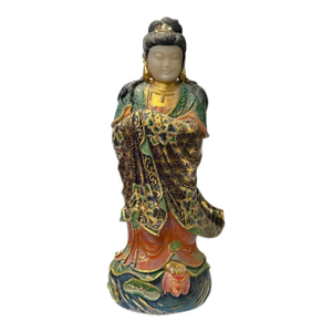 Chinese Stone Carved Color Dressing Paint Bodhisattva Statue