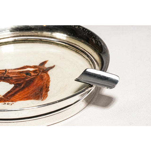 Metal Lovely Hand Painted Horse Equestrian Theme Vintage English Sterling Silver Ashtray Paperweight Catchall Home Decor For Sale - Image 7 of 16